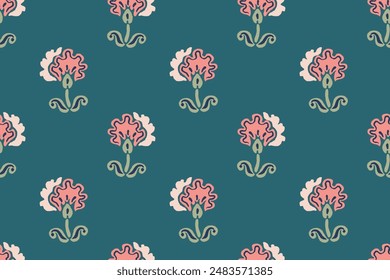 diseño tradicional sin fisuras del patrón de ikat étnico floral para el fondo, alfombra, Fondo de pantalla, ropa, envoltura, tela, Ilustración vectorial, estilo del bordado, Ajrakh, impresión del bloque, aleaciones de la impresión del batik