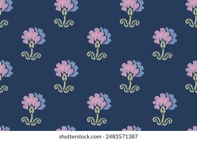 floral ethnic ikat seamless pattern traditional design for background, carpet, wallpaper, clothing, wrapping, fabric, vector illustration, embroidery style, Ajrakh, block print, batik print allovers