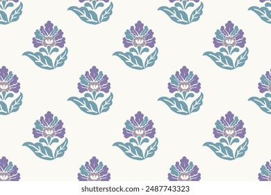 floral ethnic ikat seamless pattern traditional design for background, carpet, wallpaper, clothing, wrapping, fabric, vector illustration, embroidery style, Ajrakh, block print, batik print allovers