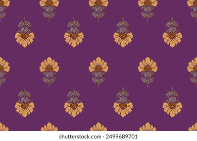 floral ethnic ikat seamless pattern traditional design for background, carpet, wallpaper, clothing, wrapping, fabric, vector illustration, embroidery style, Ajrakh, block print, batik print allovers