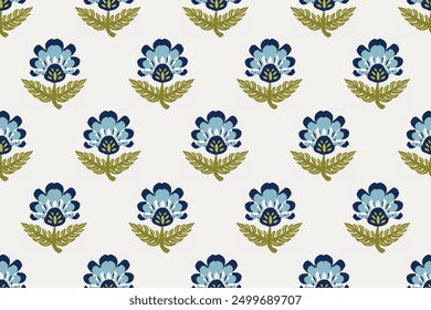 floral ethnic ikat seamless pattern traditional design for background, carpet, wallpaper, clothing, wrapping, fabric, vector illustration, embroidery style, Ajrakh, block print, batik print allovers