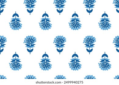 floral ethnic ikat seamless pattern traditional design for background, carpet, wallpaper, clothing, wrapping, fabric, vector illustration, embroidery style, Ajrakh, block print, batik print allovers