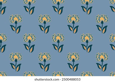 Floral ethnic ikat seamless pattern traditional design for background, carpet, wallpaper, clothing, wrapping, fabric, vector illustration, embroidery style, Ajrakh, block print, batik print allovers