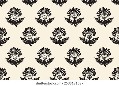 floral ethnic ikat seamless pattern traditional design for background, carpet, wallpaper, clothing, wrapping, fabric, vector illustration, embroidery style, Ajrakh, block print, batik print allovers