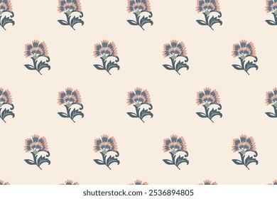 floral étnico ikat padrão sem costura design tradicional para fundo, tapete, papel de parede, roupas, envoltório, tecido, ilustração vetorial, estilo de bordado, Ajrakh, impressão de bloco, batik print allover