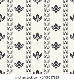 Floral ethnic leaf motif scandi style. Vector seamless pattern. Simple folk art nature textiles swatch. Classic modern home decor. Traditional isolated motif. Trendy art deco ethnic all over print. 