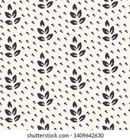 Floral ethnic leaf motif scandi style. Vector seamless pattern. Simple folk art nature textiles swatch. Classic modern home decor. Traditional isolated motif. Trendy art deco ethnic all over print. 