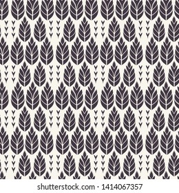 Floral ethnic leaf motif scandi style. Vector seamless pattern. Folk art nature carved block textiles swatch. Modern monochrome home decor. Isolated motif. Trendy plant leaves foliage all over print.