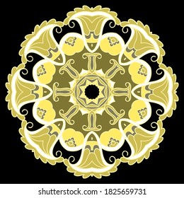 Floral ethnic mandala pattern. Colorful tribal vector background. Folkloric backdrop. Paisley flowers round ornaments. Bright ornate decorative design for fabric, prints, cards, wallpapers, textile.