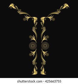 Floral ethnic neck embroidery for fashion blouses. Vector, illustration.