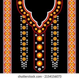 Floral ethnic neck print design. Ethnic neckline for print. Neck print in vector. Floral design in vector for collar, collar border, blouse, collar shirt.