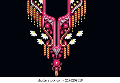 Floral Patrón étnico oriental tradicional. Diseño de bordado de collares de flores para mujeres de moda. fondo, papel pintado, ropa y envoltura.