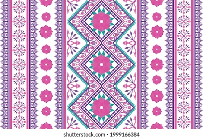 Floral ethnic pattern design. Ikat Aztec fabric carpet mandala ornament boho carpet chevron textile decoration. Geometric African American traditional embroidery vector illustrations background.
