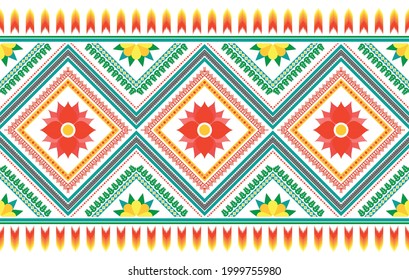 Diseño de patrones étnicos florales. Ikat alfombra de tela azteca mandala adorno tribal boho chevron decoración textil. Geometric African American tradicional bordado textura vectorial ilustraciones backgroun