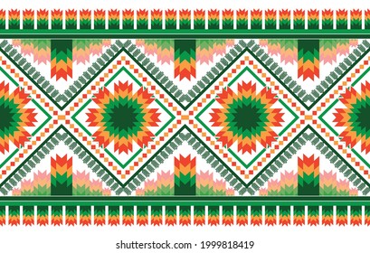 Floral ethnic pattern design. Ikat Aztec fabric carpet mandala ornament boho carpet chevron textile decoration. Geometric African American traditional embroidery vector illustrations background.