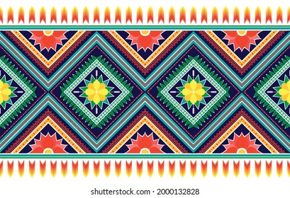 Floral ethnic pattern design. Ikat Aztec fabric carpet mandala ornament tribal boho chevron textile decoration. Geometric African American traditional embroidery texture vector illustrations backgroun