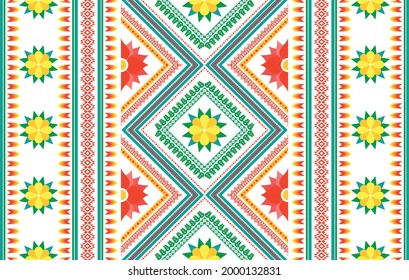 Diseño de patrones étnicos florales. Ikat alfombra de tela azteca mandala adorno tribal boho chevron decoración textil. Geometric African American tradicional bordado textura vectorial ilustraciones backgroun