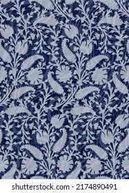 Floral ethnic pattern with paisley, flowers and branches. classic Indian fabric.  Ethnic background with  stylized flowers.  indigo texture pattern with Indian paisley ornament.