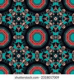 Floral ethnic style beautiful Paisley seamless pattern. Ornamental folkloric vector background. Repeat decorative colorful patterned backdrop. Traditional creative ornaments with paisley flowers.