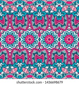 Floral ethnic tribal festive pattern for fabric. Abstract geometric colorful seamless pattern ornamental. Mexican design