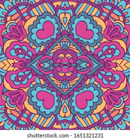 Floral ethnic tribal festive pattern for fabric. Abstract geometric colorful seamless pattern ornamental. Mexican design