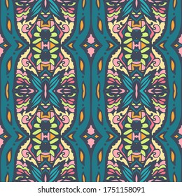 Floral ethnic tribal festive pattern for fabric. Abstract geometric colorful seamless pattern ornamental. Mexican design