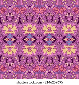Floral ethnic tribal Violet colors Festive colorful folk art style design element decorated with ornaments in indian style. Mexican design
