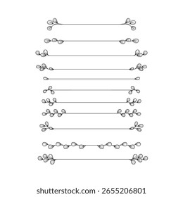 Borda de coleção de divisor de linha de eucalipto floral para conjunto de elementos de vetor de decoração de separador de layout de texto