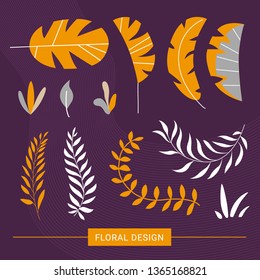 Floral exotic elements in modern style. Vector illustration