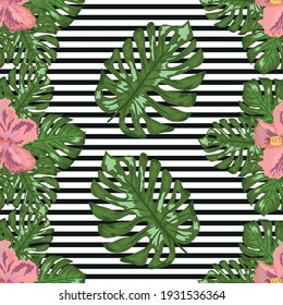 Papel de fondo hawaiano tropical floral exótico sin costuras de patrón trópico. Huella botánica. Fondo floral moderno.