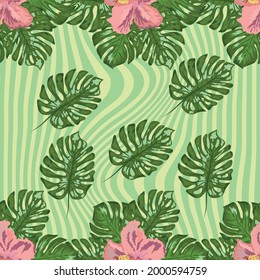 Floral exotic tropical seamless pattern tropic hawaiian wallpaper. Botanical print. Modern floral background.