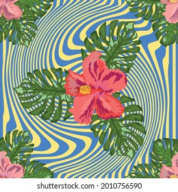 Floral exotic tropical seamless pattern tropic hawaiian wallpaper. Botanical print. Modern floral background.