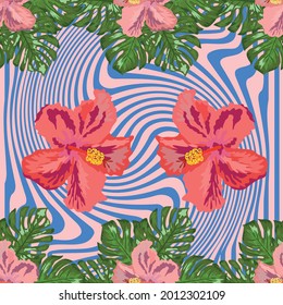 Blumenexotische tropische nahtlose Muster tropische hawaiianische Tapete. Botanischer Ausdruck. Moderner floraler Hintergrund.