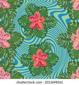 Floral exotic tropical seamless pattern tropic hawaiian wallpaper. Botanical print. Modern floral background.