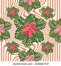 Floral exotic tropical seamless pattern tropic hawaiian wallpaper. Botanical print. Modern floral background.