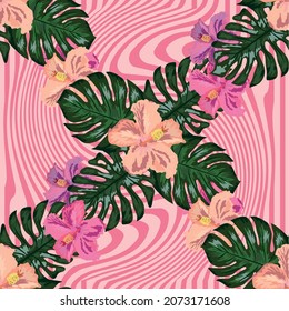 Floral exotic tropical seamless pattern tropic hawaiian wallpaper. Botanical print. Modern floral background