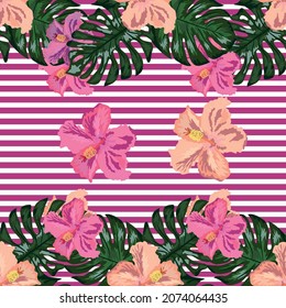 Floral exotic tropical seamless pattern tropic hawaiian wallpaper. Botanical print. Modern floral background