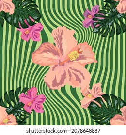Floral exotic tropical seamless pattern tropic hawaiian wallpaper. Botanical print. Modern floral background