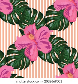 Floral exotic tropical seamless pattern tropic hawaiian wallpaper. Botanical print. Modern floral background