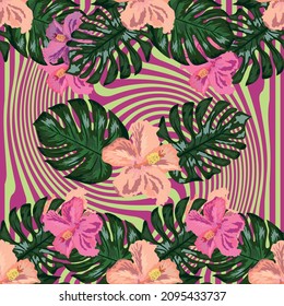 Floral exotic tropical seamless pattern tropic hawaiian wallpaper. Botanical print. Modern floral background