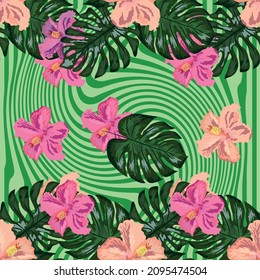 Floral exotic tropical seamless pattern tropic hawaiian wallpaper. Botanical print. Modern floral background