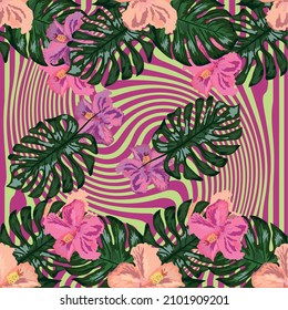 Floral exotic tropical seamless pattern tropic hawaiian wallpaper. Botanical print. Modern floral background