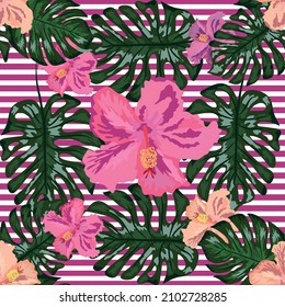 Floral exotic tropical seamless pattern tropic hawaiian wallpaper. Botanical print. Modern floral background