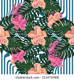 Floral exotic tropical seamless pattern tropic hawaiian wallpaper. Botanical print. Modern floral background