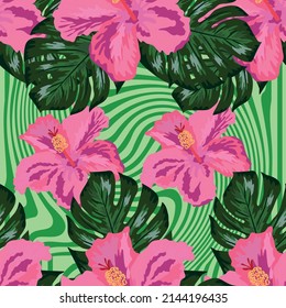 Blumenexotische tropische nahtlose Muster tropische hawaiianische Tapete. Botanischer Ausdruck. Moderner floraler Hintergrund.