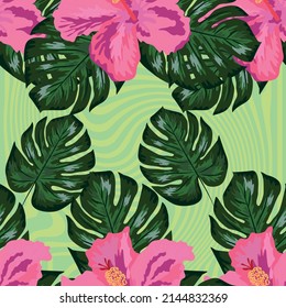 Floral exotic tropical seamless pattern tropic hawaiian wallpaper. Botanical print. Modern floral background.