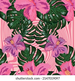 Floral exotic tropical seamless pattern tropic hawaiian wallpaper. Botanical print. Modern floral background