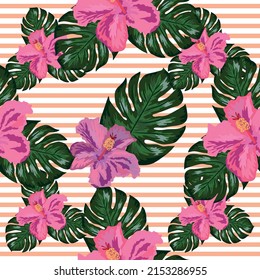 Floral exotic tropical seamless pattern tropic hawaiian wallpaper. Botanical print. Modern floral background.