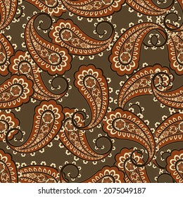 Floral fabric background with paisley ornament. Seamless vector pattern