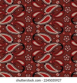 Floral fabric background with paisley ornament. Seamless vector pattern